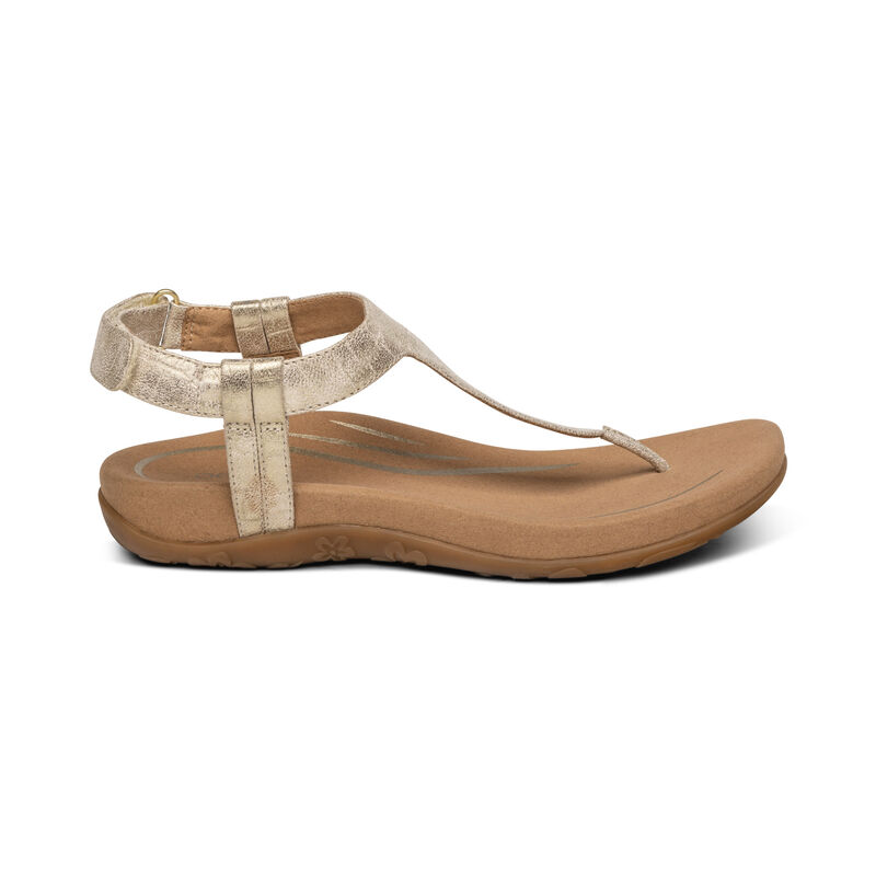 Aetrex Jane Tanga Sandalen Damen Gold | FCS7062MO