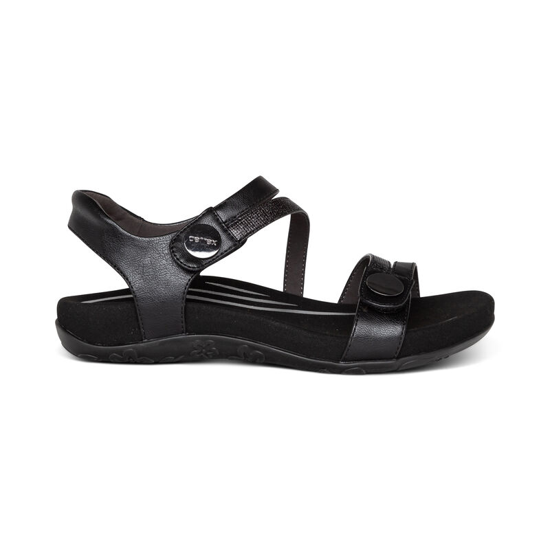 Aetrex Jess Adjustable Quarter Riemen Sandalen Damen Schwarz | BLB794IO