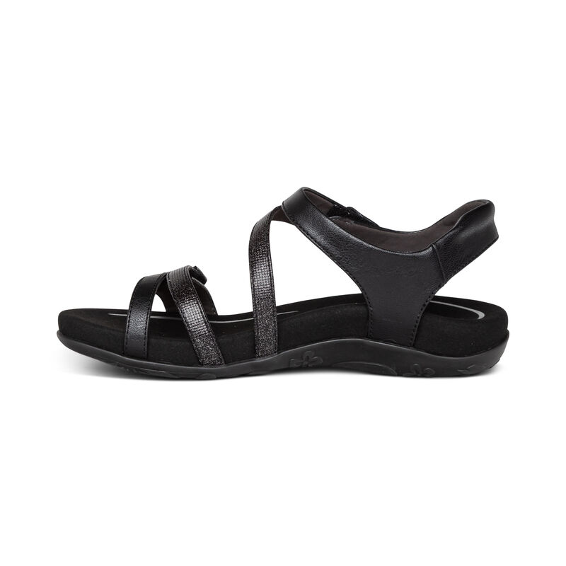 Aetrex Jess Adjustable Quarter Riemen Sandalen Damen Schwarz | BLB794IO