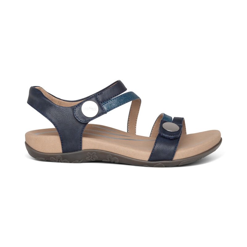 Aetrex Jess Adjustable Quarter Riemen Sandalen Damen Navy | CAM7672UZ