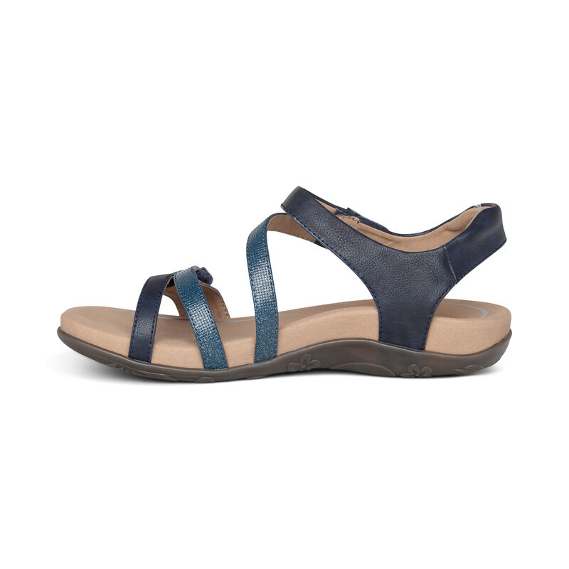 Aetrex Jess Adjustable Quarter Riemen Sandalen Damen Navy | CAM7672UZ