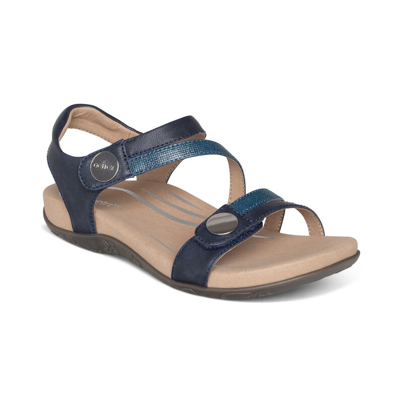 Aetrex Jess Adjustable Quarter Riemen Sandalen Damen Navy | CAM7672UZ