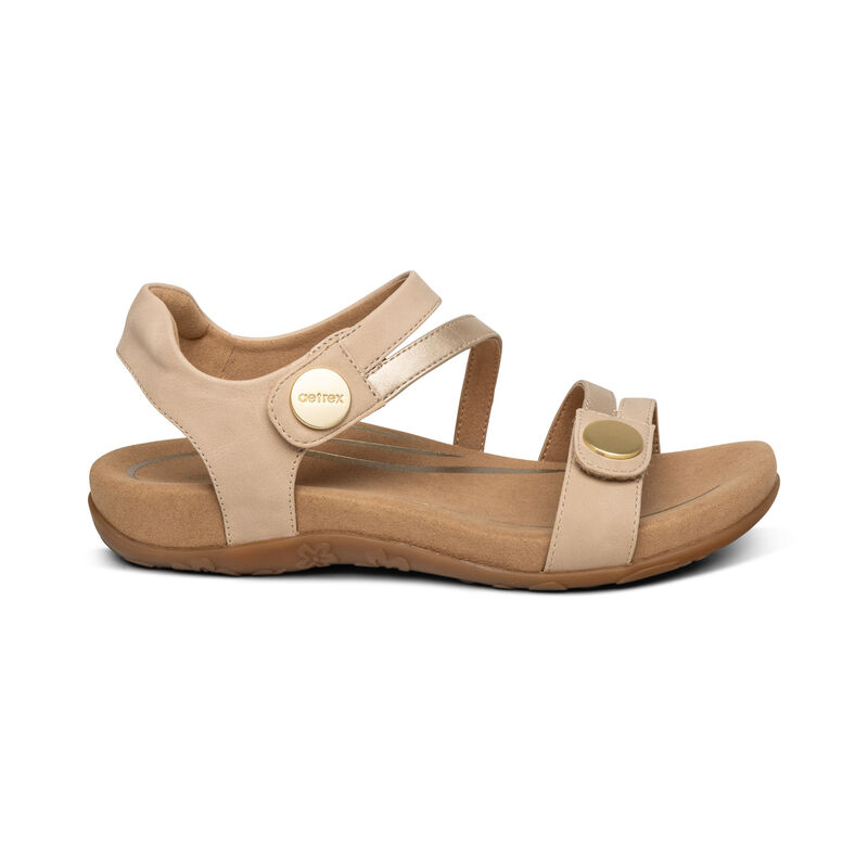 Aetrex Jess Adjustable Quarter Riemen Sandalen Damen Beige | KWQ2898SO