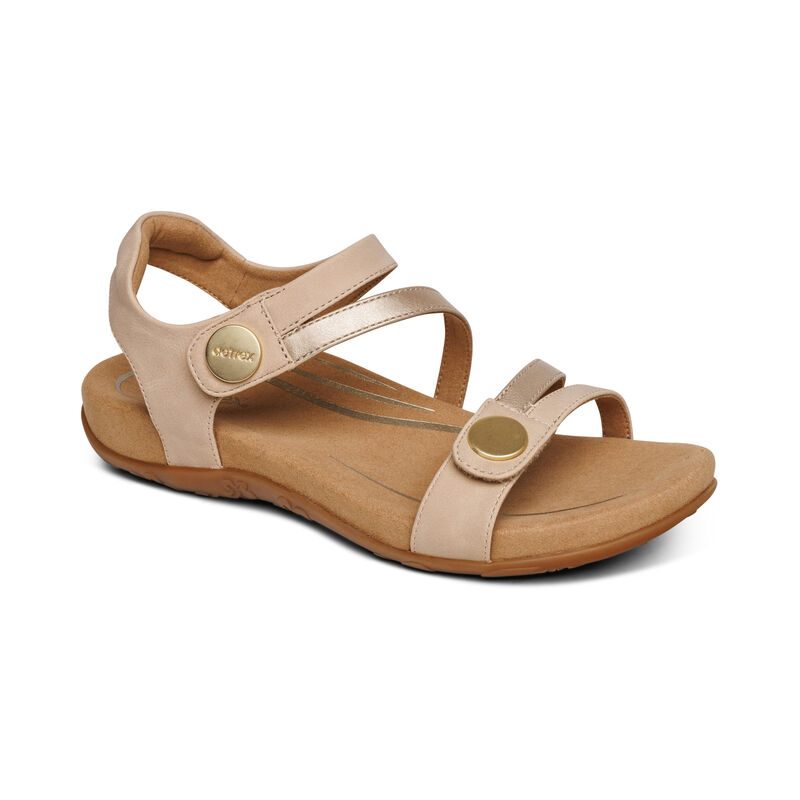 Aetrex Jess Adjustable Quarter Riemen Sandalen Damen Beige | KWQ2898SO