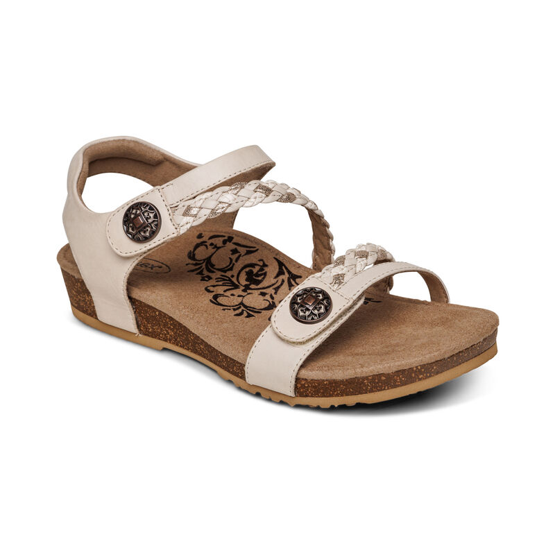 Aetrex Jillian Braided Quarter Riemen Sandalen Damen Weiß | IVN458JR