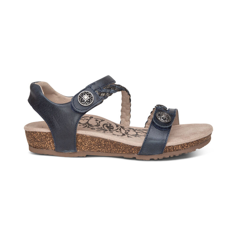 Aetrex Jillian Braided Quarter Riemen Sandalen Damen Navy | JDJ909XD