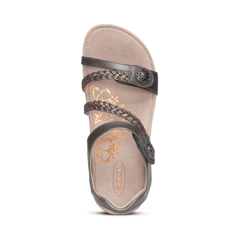 Aetrex Jillian Braided Quarter Riemen Sandalen Damen Silber | JHC494GS