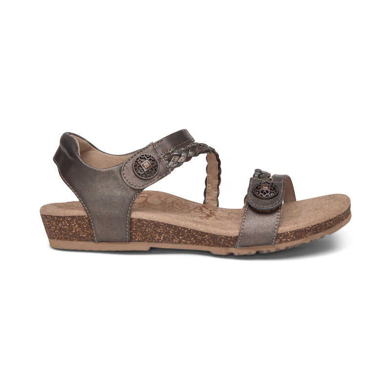 Aetrex Jillian Braided Quarter Riemen Sandalen Damen Dunkelgrau | YVB7244GF