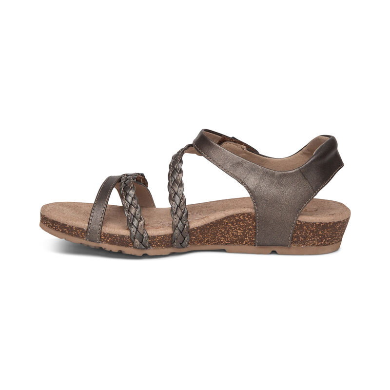 Aetrex Jillian Braided Quarter Riemen Sandalen Damen Dunkelgrau | YVB7244GF