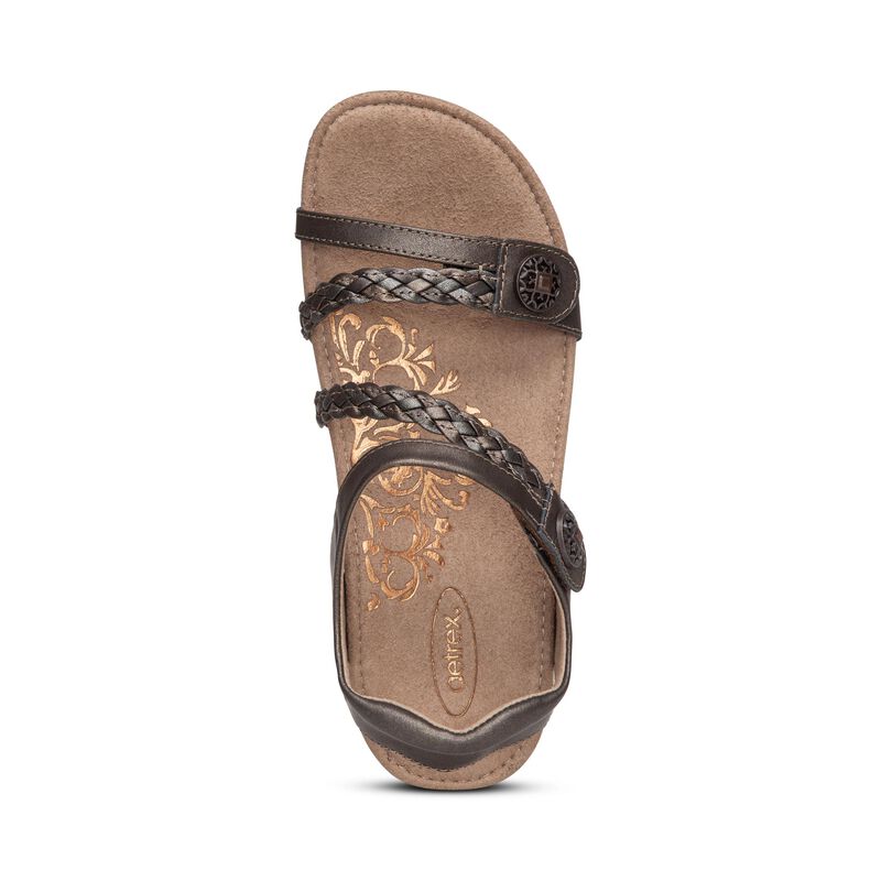 Aetrex Jillian Braided Quarter Riemen Sandalen Damen Dunkelgrau | YVB7244GF