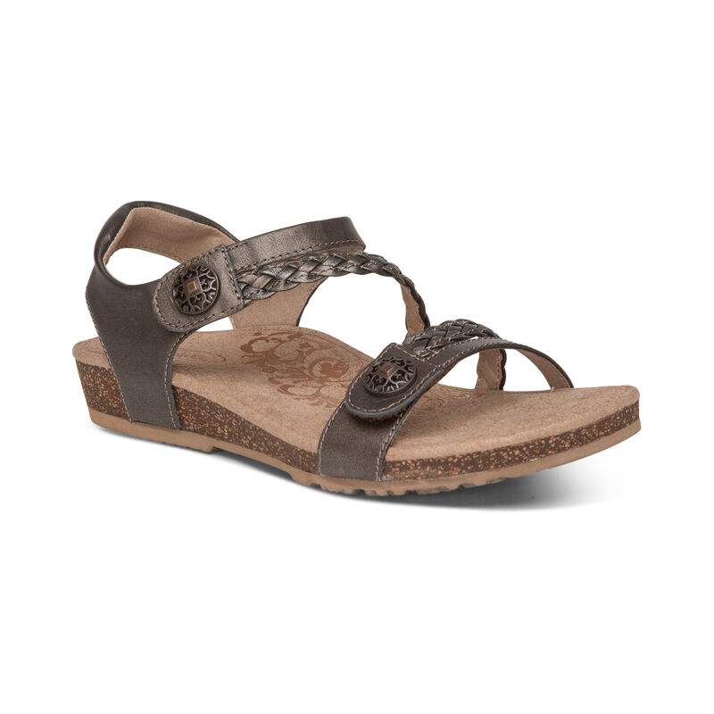 Aetrex Jillian Braided Quarter Riemen Sandalen Damen Dunkelgrau | YVB7244GF