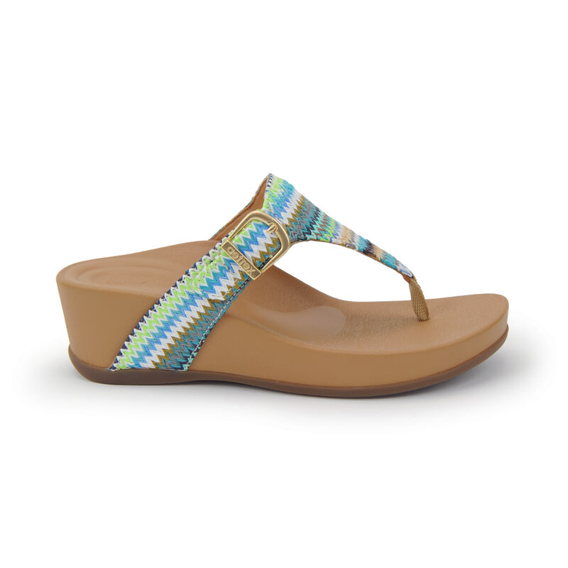 Aetrex Kate Tanga Keilabsatz Sandalen Damen Blau Mehrfarbig | FSE2737OG