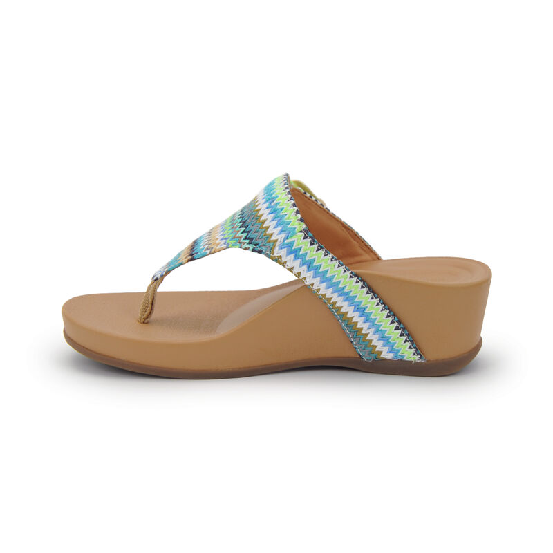 Aetrex Kate Tanga Keilabsatz Sandalen Damen Blau Mehrfarbig | FSE2737OG