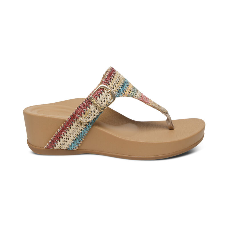 Aetrex Kate Tanga Keilabsatz Sandalen Damen Mehrfarbig | GHX6045HF