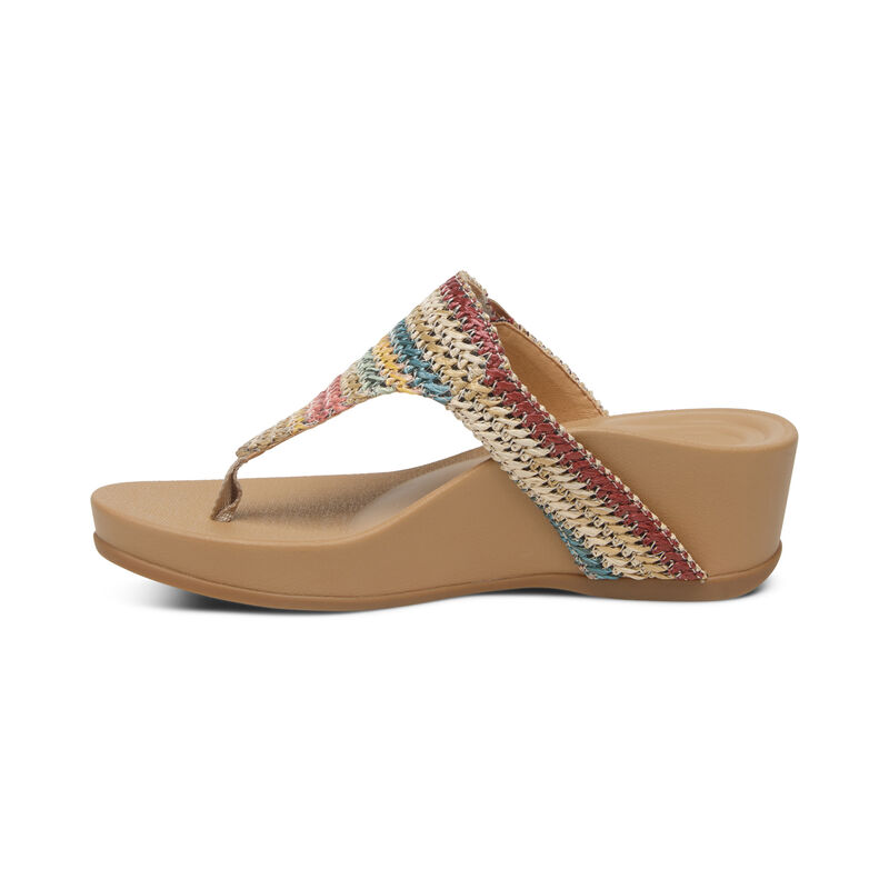 Aetrex Kate Tanga Keilabsatz Sandalen Damen Mehrfarbig | GHX6045HF