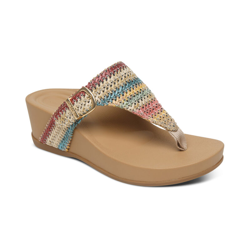 Aetrex Kate Tanga Keilabsatz Sandalen Damen Mehrfarbig | GHX6045HF