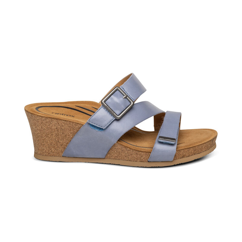 Aetrex Kimmy Arch Support Keilabsatz Sandalen Damen Blau | CUR1956JM