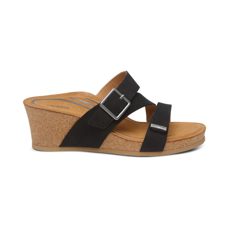 Aetrex Kimmy Arch Support Keilabsatz Sandalen Damen Schwarz | OAF4832RX