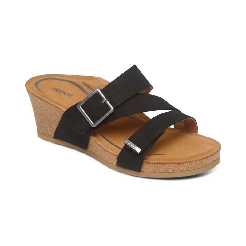 Aetrex Kimmy Arch Support Keilabsatz Sandalen Damen Schwarz | OAF4832RX