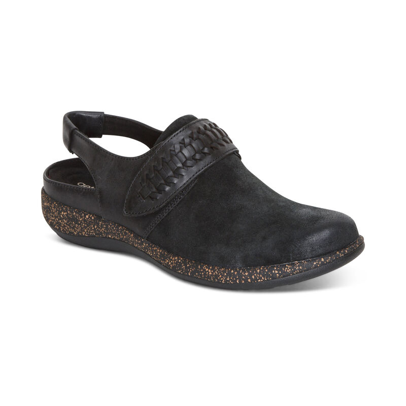 Aetrex Leni Slingback Clogs Damen Schwarz | VIE4751RU