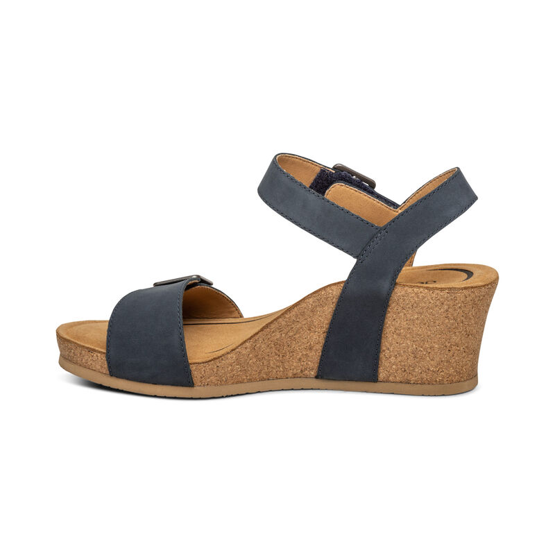 Aetrex Lexa Quarter Riemen Keilabsatz Sandalen Damen Navy | HVK1585ZK