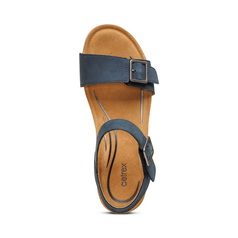 Aetrex Lexa Quarter Riemen Keilabsatz Sandalen Damen Navy | HVK1585ZK