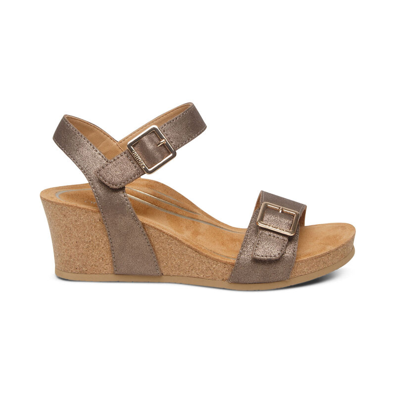 Aetrex Lexa Quarter Riemen Keilabsatz Sandalen Damen Gold | ZFP567RW