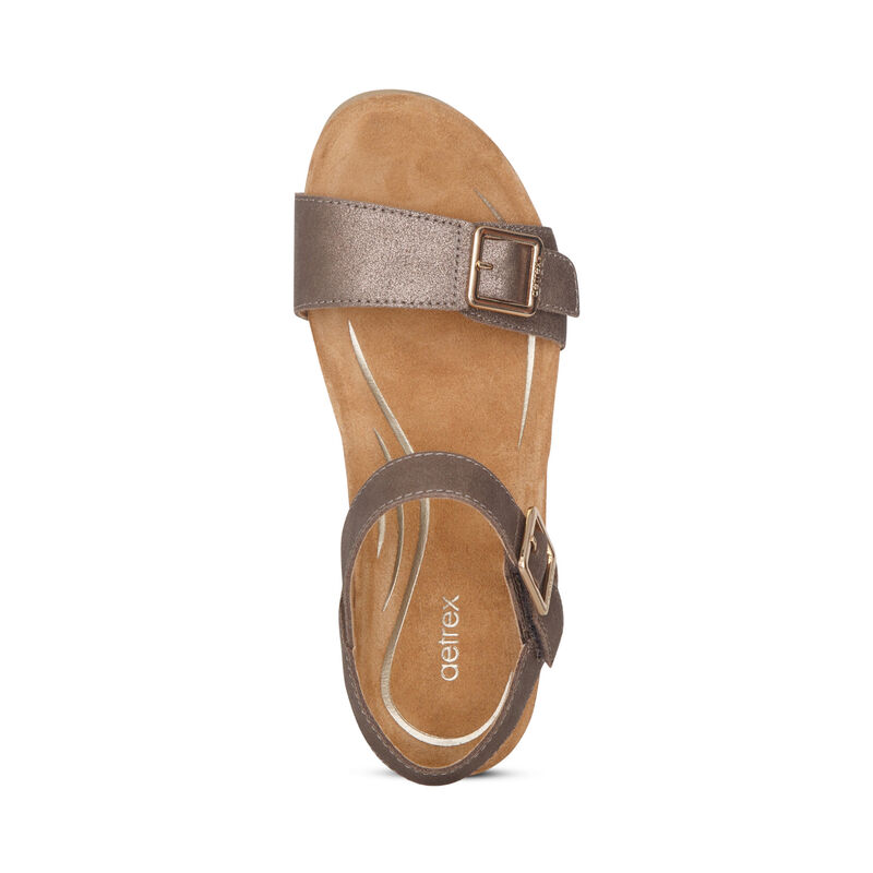 Aetrex Lexa Quarter Riemen Keilabsatz Sandalen Damen Gold | ZFP567RW