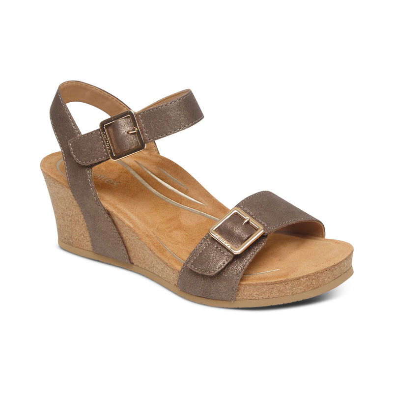 Aetrex Lexa Quarter Riemen Keilabsatz Sandalen Damen Gold | ZFP567RW