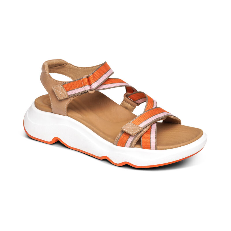 Aetrex Marz Adjustable Sport Plateau Sandalen Damen Braun Orange | DQP9158PY