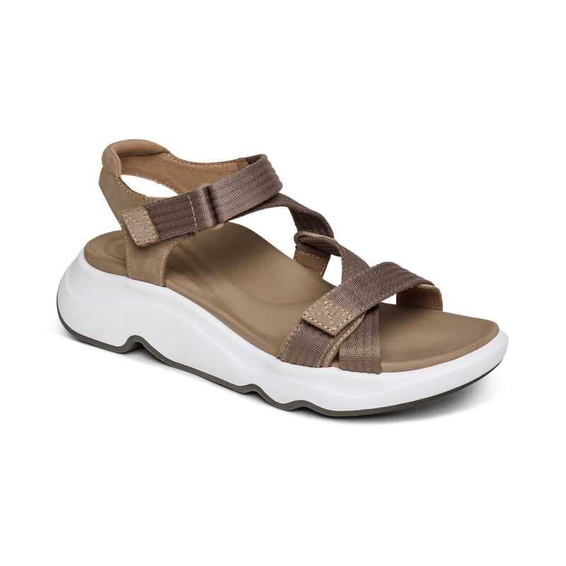 Aetrex Marz Adjustable Sport Plateau Sandalen Damen Grau Braun | FWI9611KY