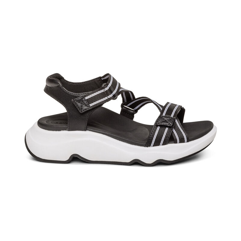 Aetrex Marz Adjustable Sport Plateau Sandalen Damen Schwarz | RHG2375BT