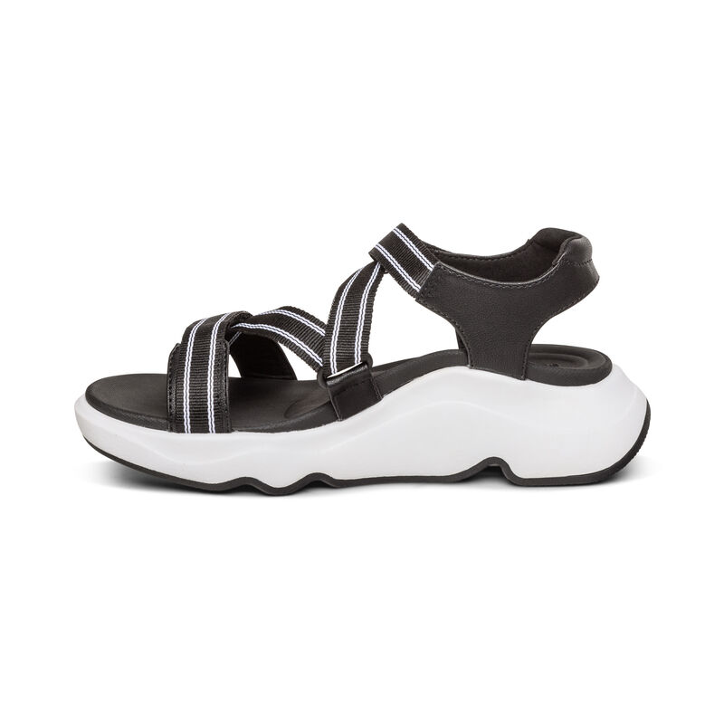 Aetrex Marz Adjustable Sport Plateau Sandalen Damen Schwarz | RHG2375BT