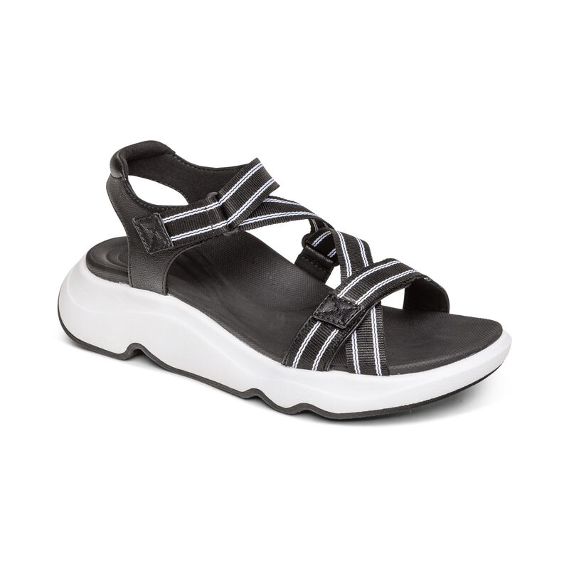 Aetrex Marz Adjustable Sport Plateau Sandalen Damen Schwarz | RHG2375BT