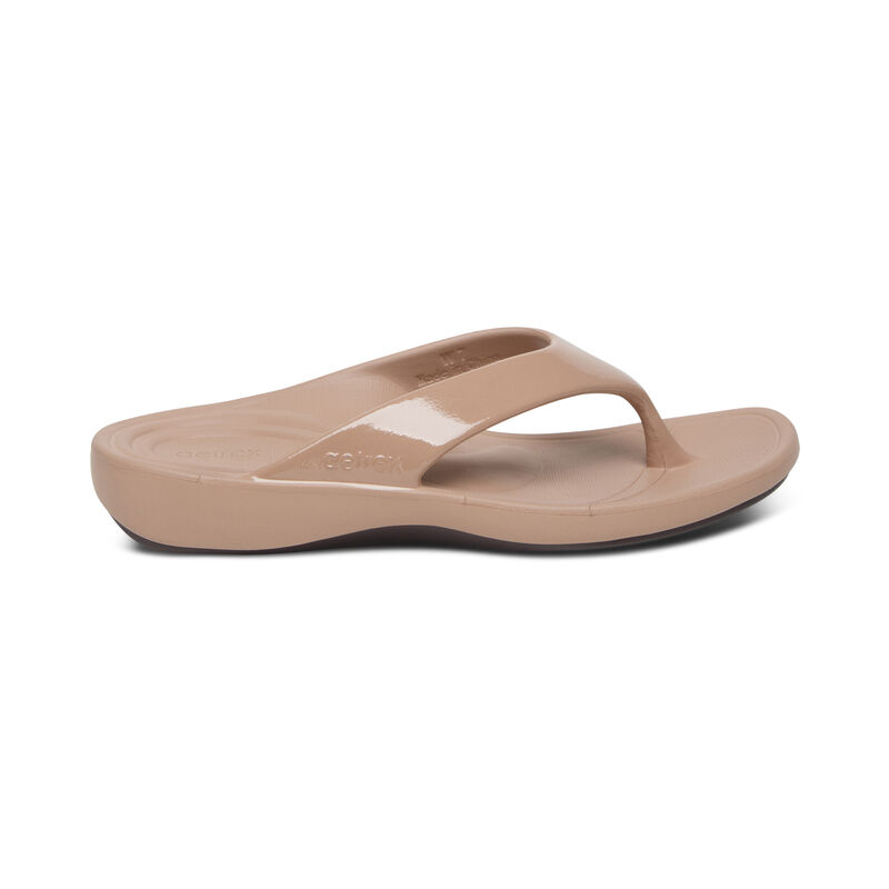 Aetrex Maui Orthotic Flip Flops Damen Beige | BDH6539KA