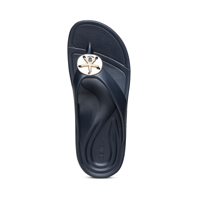 Aetrex Maui Starfish Orthotic Flip Flops Damen Navy | ROS3731LS