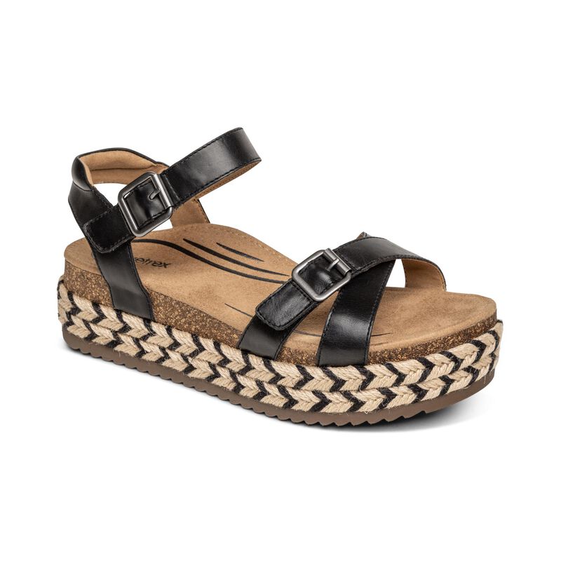 Aetrex Paula Plateau Sandalen Damen Schwarz | QAN9569GW