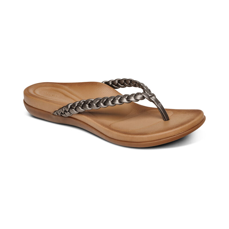 Aetrex Rachel Wasser-Friendly Tanga Flip Flops Damen Blau Grau | JKK3521XY