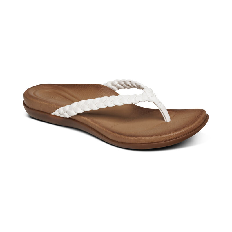 Aetrex Rachel Wasser-Friendly Tanga Flip Flops Damen Weiß | UXI664JK