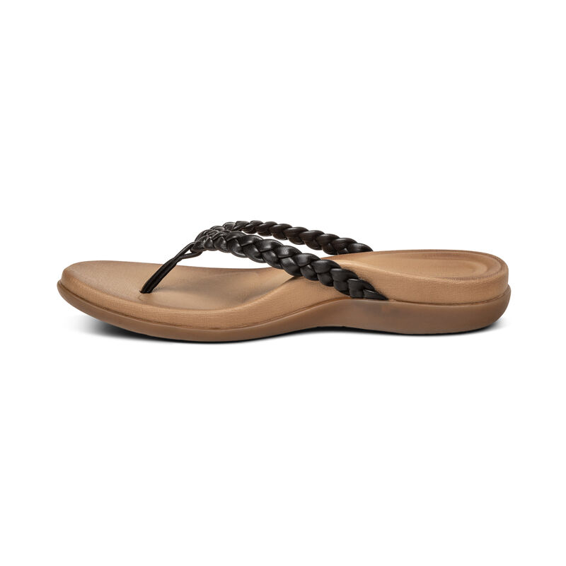 Aetrex Rachel Wasser-Friendly Tanga Flip Flops Damen Schwarz | VQQ5099DT