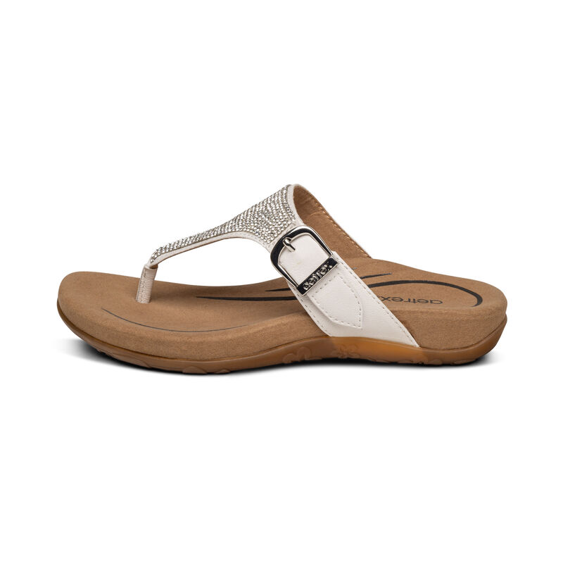 Aetrex Rae Adjustable Tanga Flip Flops Damen Weiß | RAM974LM