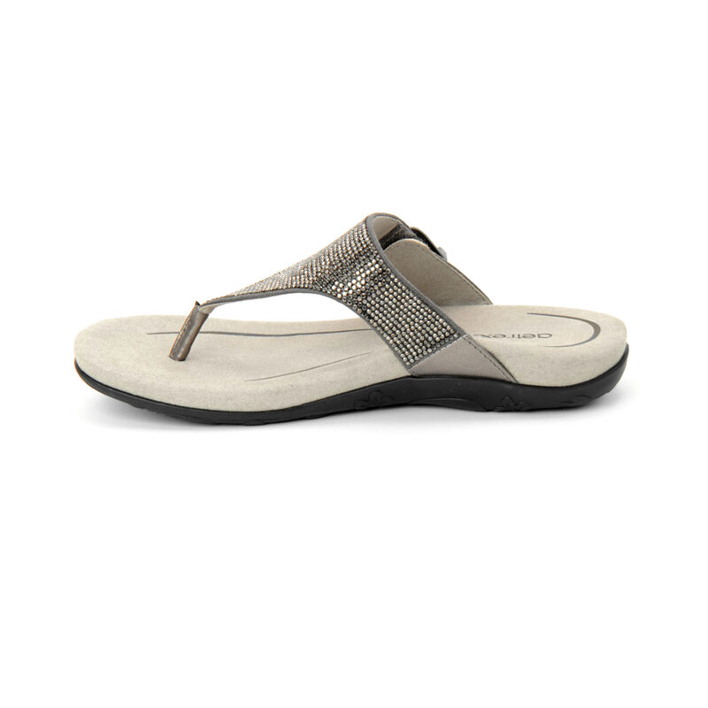 Aetrex Rae Adjustable Tanga Flip Flops Damen Silber | XQV6767VZ