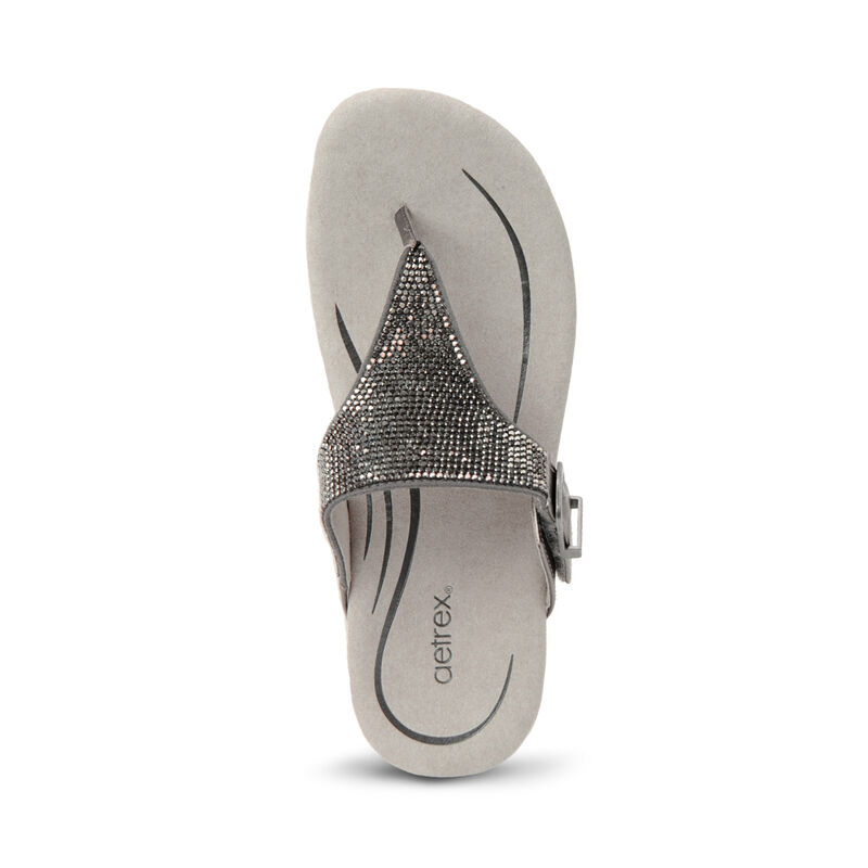 Aetrex Rae Adjustable Tanga Flip Flops Damen Silber | XQV6767VZ