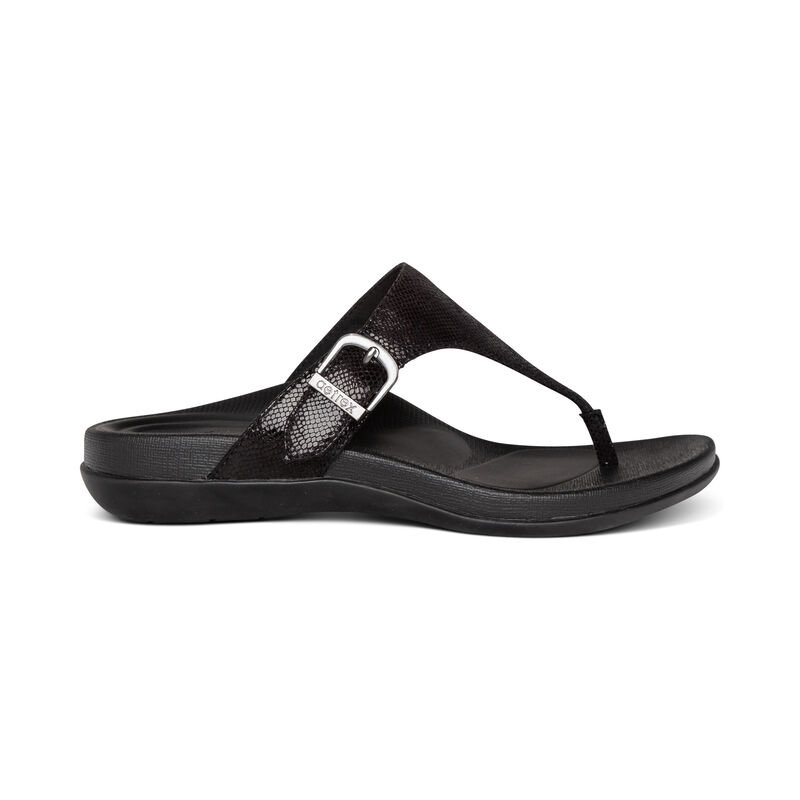 Aetrex Rita Adjustable Tanga Flip Flops Damen Schwarz | GJC7829JL