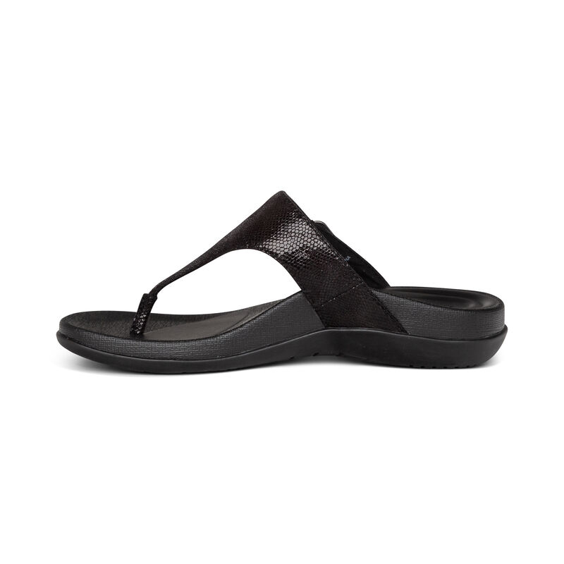 Aetrex Rita Adjustable Tanga Flip Flops Damen Schwarz | GJC7829JL