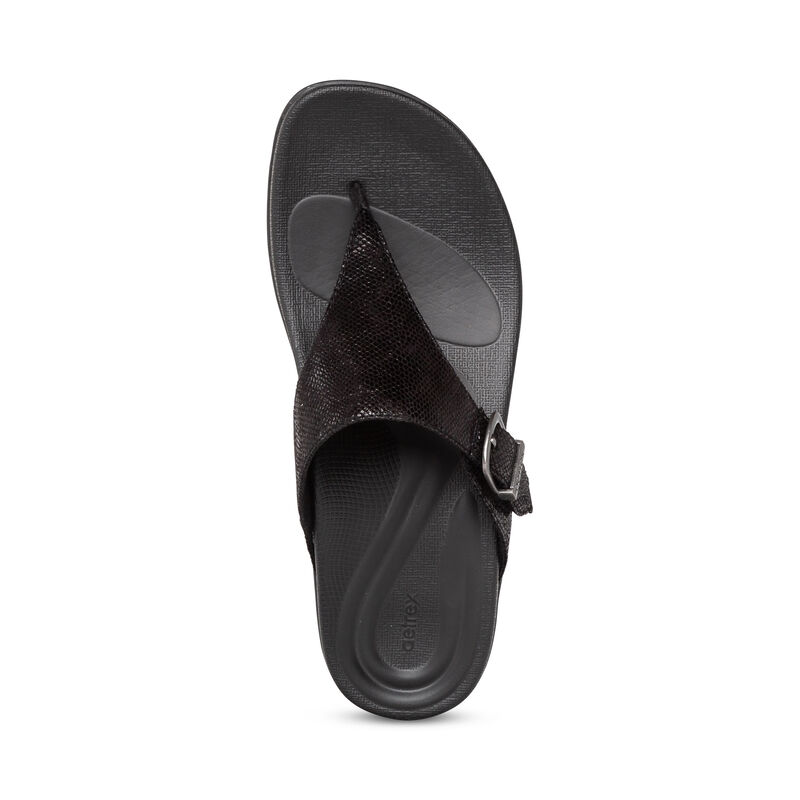 Aetrex Rita Adjustable Tanga Flip Flops Damen Schwarz | GJC7829JL