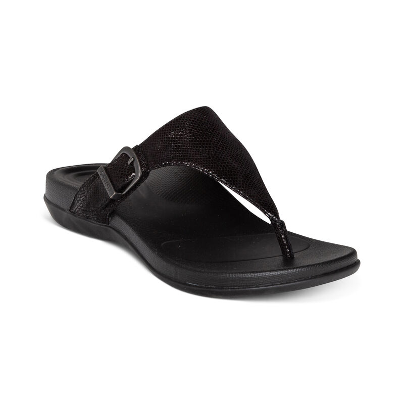 Aetrex Rita Adjustable Tanga Flip Flops Damen Schwarz | GJC7829JL