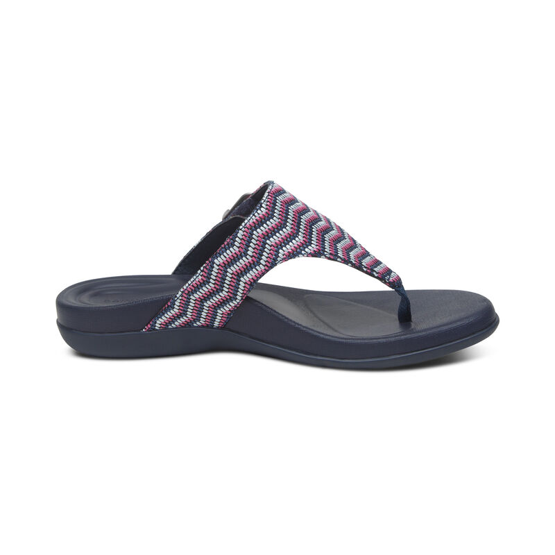 Aetrex Rita Adjustable Tanga Flip Flops Damen Navy | PUY5428CP