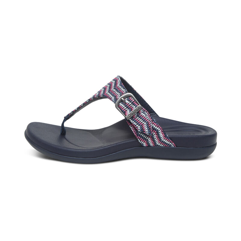 Aetrex Rita Adjustable Tanga Flip Flops Damen Navy | PUY5428CP