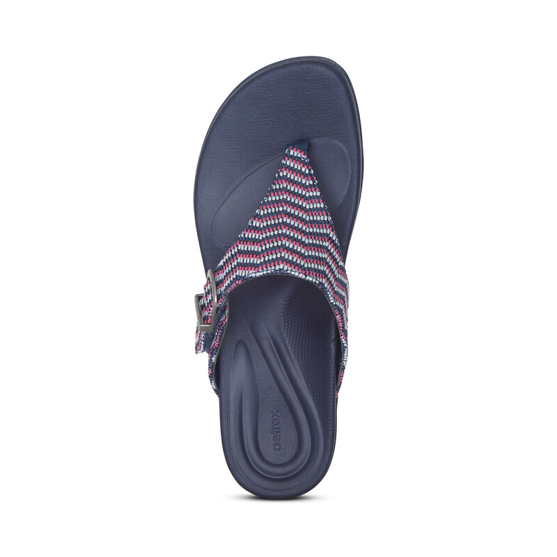 Aetrex Rita Adjustable Tanga Flip Flops Damen Navy | PUY5428CP